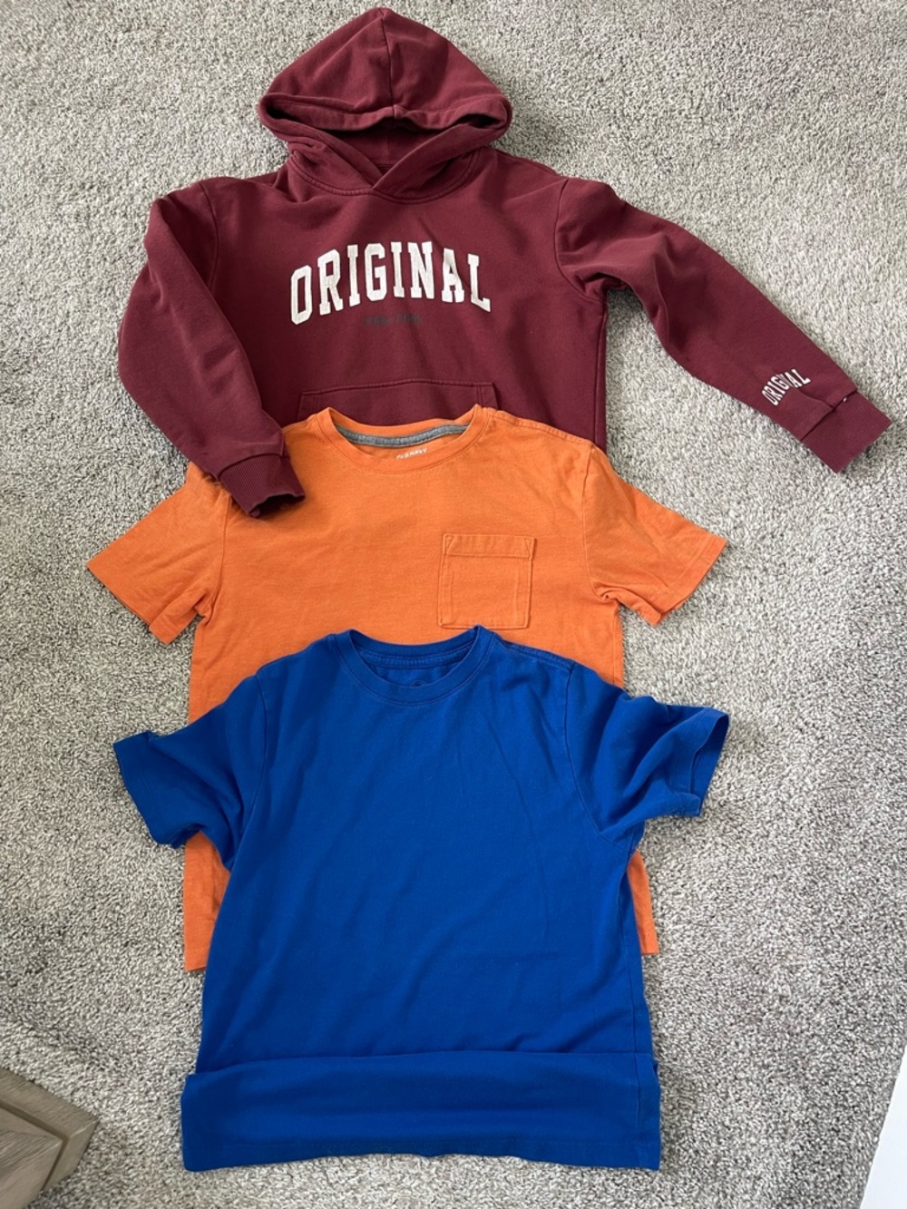 Old Navy Maroon Hoodie with Orange and Blue Kids Tees